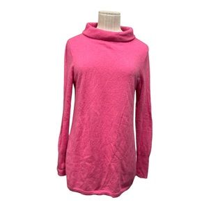 Talbots Petite Pink Cashmere Sweater Mock Neck Ribbed Trim Medium